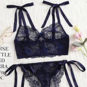 Navy Lace Bra and Panties Set